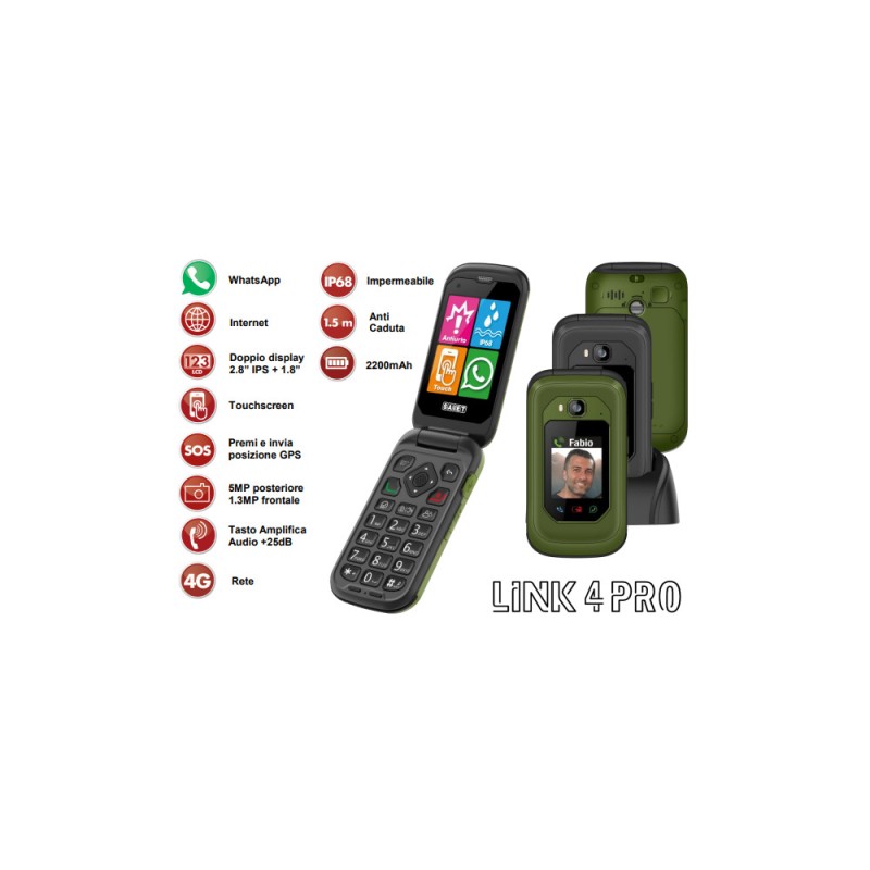 SAIET LINK 4 PRO CELLULARE FLIP SMART SENIOR VERDE RINFORZATO