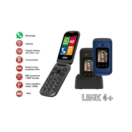 SAIET LINK 4+ CELLULARE SMART SENIOR NERO DOPPIO DISPLAY